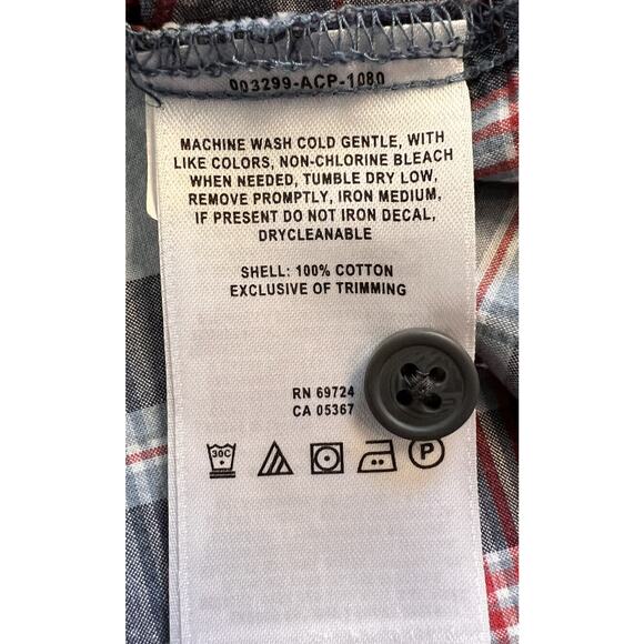 Columbia Red White Blue Plaid Short Sleeve Shirt Size LARGE Cotton - Picture 8 of 8